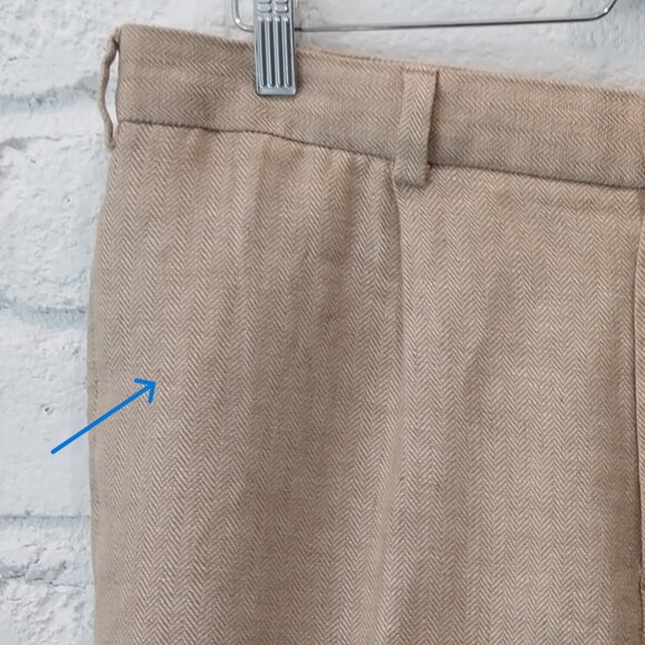 346 Brooks Brothers 100% Linen Pants Men 32x30 Dark Beige Tan Herringbone Cuffed - Picture 3 of 13